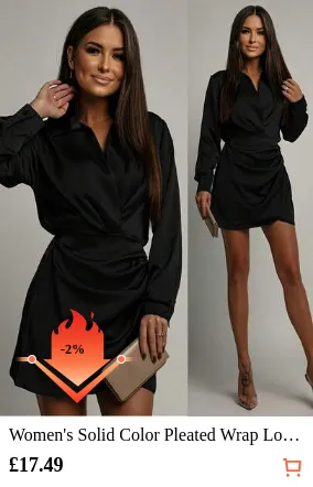 Women's Solid Color Pleated Wrap Long Sleeve Casual Dress
