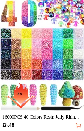 16000PCS 40 Colors Resin Jelly Rhinestones For Nail Bedazzling, 3mm/4mm/5mm Flatback Gems For Crafting, Bedazzling Kit For Clothing Shoes Nail Make Up Book Diamond Art Nails Nail Supplies