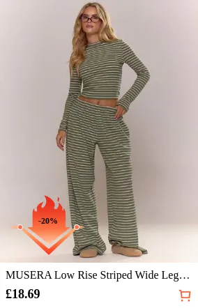 MUSERA Low Rise Striped Wide Leg Trousers Cosy Cute Casual Coffee Club