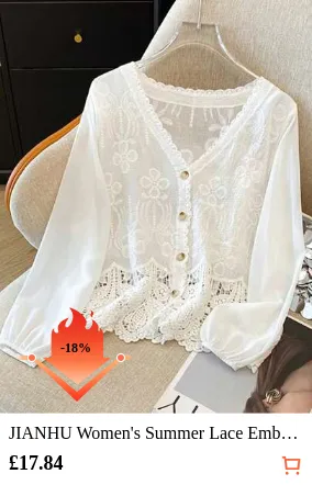 JIANHU Women's Summer Lace Embroidered Blouse - Soft & Fresh Light Top, Perfect For Versatile Casual Styling