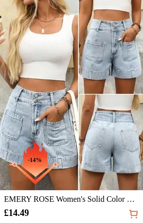 EMERY ROSE Women's Solid Color Button Pocket Casual Fashion Denim Shorts