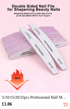 5/10/15/20/25pcs Professional Half Moon Nail Files, 100/180 Grit,Nail Supplies,Nail Tools,Nail Art Tools,Back To School,Nails,Nail Tools For Press On Nails