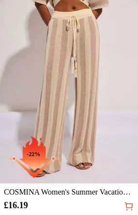 COSMINA Women's Summer Vacation Drawstring Waist Striped Knit Pants