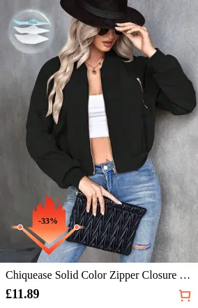 Chiquease Solid Color Zipper Closure Bomber Jacket Fall Winter Cloth For Women