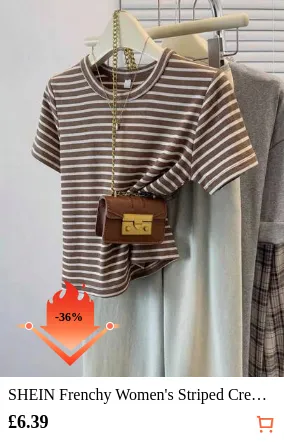 SHEIN Frenchy Women's Striped Crew Neck Short Sleeve Casual Versatile T-Shirt,French Retro Coffee-Colored Striped T-Shirt, Slimming And Versatile Round Neck Short-Sleeved Top, Casual Simple Soft And Glutinous Base Tee, Stripe Top, Spring, Summer Modest,Summer Vacation,Holiday, Summer, Spring To Summer