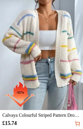Calvaya Colourful Striped Pattern Drop Shoulder Duster Cardigan
