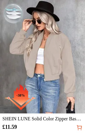 SHEIN LUNE Solid Color Zipper Baseball Jacket Fall Winter Cloth For Women