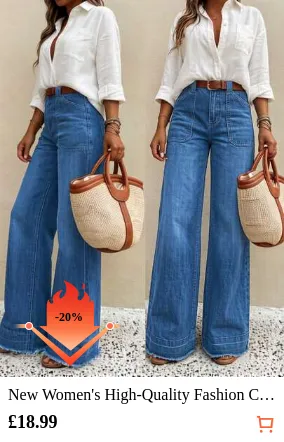 New Women's High-Quality Fashion Casual Loose Fit Denim Wide Leg Pants, Comfortable Fit, Suitable For All Seasons, Daily Wear Spring