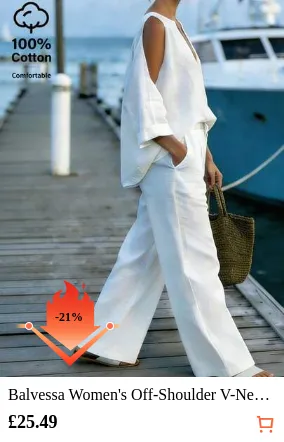 Balvessa Women's Off-Shoulder V-Neck Blouse And Cotton Pants 2 Pieces Set