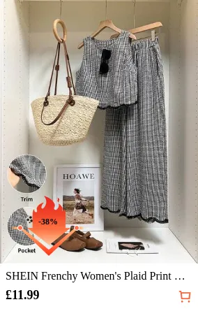 SHEIN Frenchy Women's Plaid Print Round Neck Tank Top And Elastic Waist Pants 2 Pieces Set,Lace Trim Suit, Contrasting Trim Design Suit,Black And White Checkered Suit,Non-Stretch Crepe Fabric,Casual Trouser Suit,Summer Outfits For Women,Summer Clothes,Women's Summer Set ,Elegant And Intellectual Dressing,Pring Outfit Women,Casual, Minimalist, Commute ,Retro French Stylebeach Set,Summer Holiday Outfits,Vacation Outfits For Women Resort