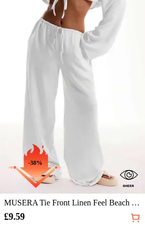MUSERA Tie Front Linen Feel Beach Trousers Elegant Summer Vacation Sun Casual Boho White Airport Beach Pants Spring Holiday Easter