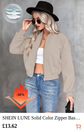 SHEIN LUNE Solid Color Zipper...