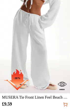 MUSERA Tie Front Linen Feel Beach...