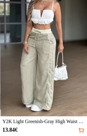 Y2K Light Greenish-Gray High Waist...