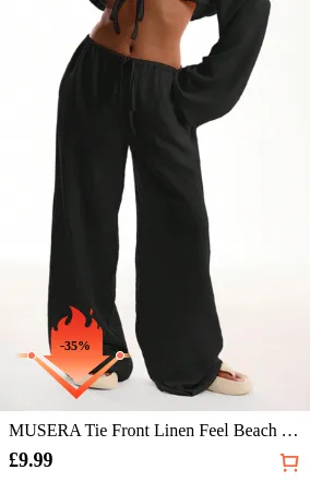 MUSERA Tie Front Linen Feel Beach Trouser Vacation Summer Elegant Holiday Airport Boho Fall Party Spring Casual