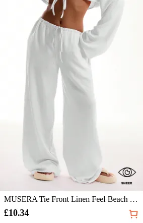 MUSERA Tie Front Linen Feel Beach...