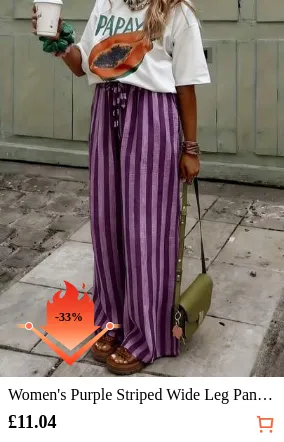 Women's Purple Striped Wide Leg Pants, Long Comfortable Wide Leg Pants, Drawstring Waist, Casual Bohemian Style Summer Bottoms Spring