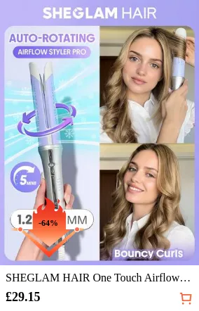 SHEGLAM HAIR One Touch Airflow Styler Pro-32mm Silver-Purple,Cool Air Auto-Rotating Curling Iron,5 Min Quick Styling,360° Cooling Airflow One Touch Operation Long-Lasting Results,5 Temps & Anti-Scald,Auto Off Dual Voltage For Medium-Length Hair & Long Hair & All Hair Types- UK Plug Birthday Gift Holiday Pink Vibe Makeup Beach School Festivals Rose Girl Hair Care Y2K Mother's Day Travel Essential Vacation Summer Cruise Essentials Curly Hair Hair Curler Hair Straightener Hair Products Wax Hair Stuff