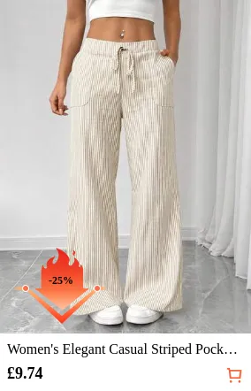 Women's Elegant Casual Striped Pocket Straight Leg Pants, Spring/Summer