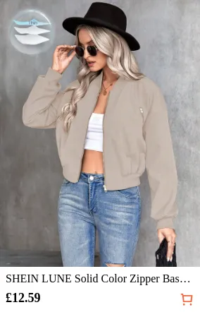 SHEIN LUNE Solid Color Zipper...
