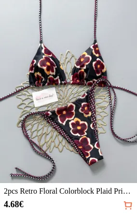 2pcs Retro Floral Colorblock Plaid...