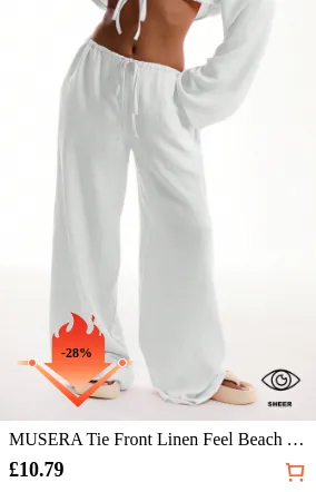 MUSERA Tie Front Linen Feel Beach...