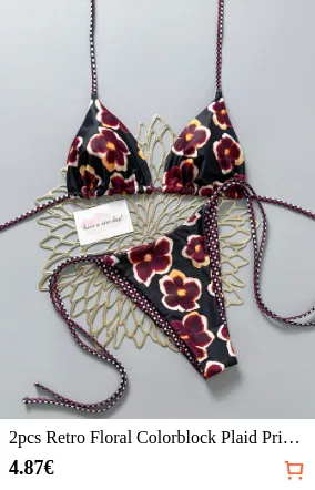 2pcs Retro Floral Colorblock Plaid...
