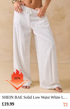 SHEIN BAE Solid Low Waist White...