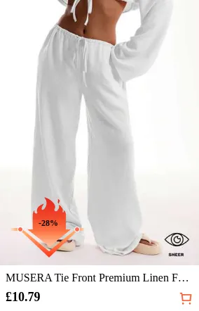 MUSERA Tie Front Premium Linen Feel Beach Trousers Elegant Summer Vacation Sun Casual Boho White Airport Beach Pants Spring Holiday