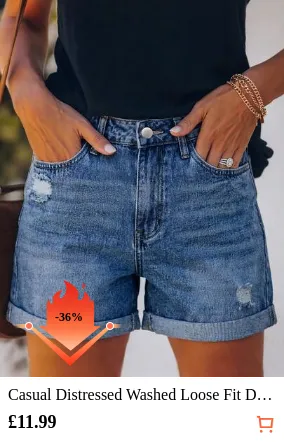 Casual Distressed Washed Loose Fit Denim Jeans For Women, Summer New Versatile Vacation Style