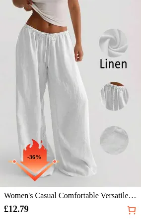Women's Casual Comfortable Versatile Linen Loose Flowy Wide Leg Pants White Spring