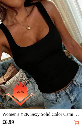Women's Y2K Sexy Solid Color Cami Top, Versatile For Commuting In Summer Casual Black