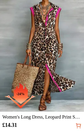 Women's Long Dress, Leopard Print Shirt Dress, Women's Summer Clothing, Women's Vacation Wear, Retro Long Design Elegant