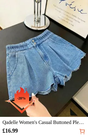 Qadelle Women's Casual Buttoned Pleated Denim Shorts, Versatile For Daily Wear