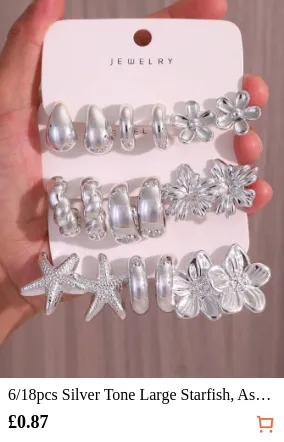 6/18pcs Silver Tone Large Starfish...
