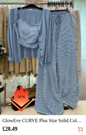 GlowEve CURVE Plus Size Solid Color Knit Cardigan, Front Button Closure, Striped Fitted Drawstring Decor, Elegant Casual Commute Daily Wear Pants