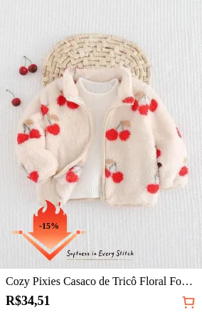 Cozy Pixies Casaco de Tricô Floral Forrado Térmico de Manga Longa Grossa para Bebê Menina, Casual e Versátil para Outono/Inverno