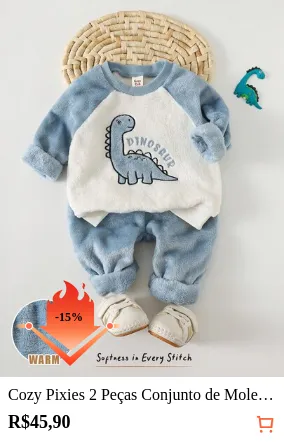 Cozy Pixies 2 Peças Conjunto de Moletom de Gola Careca com Estampa de Animal Cartoon e Calça de Cintura Elástica Forrada Termicamente para Bebê Menino, Confortável, Amigável à Pele, Versátil, Adequado para Uso Interno, Externo, Diário, Esportes, Brincadeiras, Festas, Natal, Roupa de Dinossauro para Bebê Menino no Outono e Inverno, Roupas de Bebê Menino, Roupas de Bebê Menino com Dinossauro, Roupas de Bebê Recém-Nascido Menino, Conjuntos Casuais de Bebê, Conjuntos de Bebê Menino