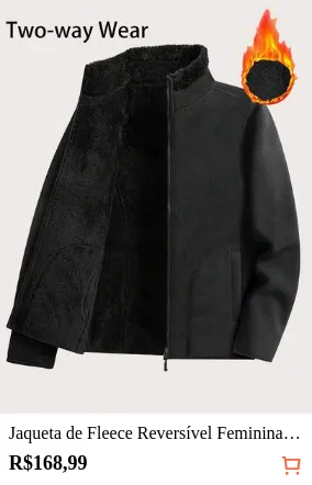 Jaqueta de Fleece Reversível Feminina, Casaco Softshell de Pelúcia Dupla Face com Bolsos com Zíper, Gola Alta Fleece Polar para Outono Inverno Uso Diário, Relaxar