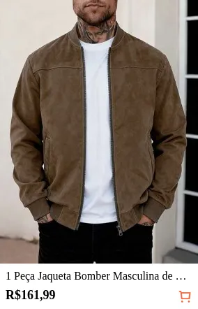1 Peça Jaqueta Bomber Masculina de Camurça Leve Cor Sólida, Casaco Casual com Zíper Completo e Gola Alta, Agasalho Retrô de Couro Sintético, Jaqueta Masculina para Outono/Primavera