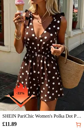SHEIN PariChic Women's Polka Dot Print Tie Shoulder Sleeveless Jumpsuit