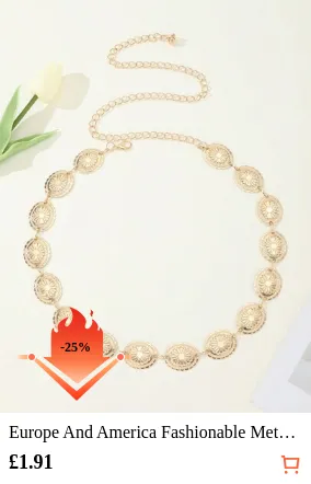 Europe And America Fashionable Metal Waist Chain With Chrysanthemum, Petals & Flower Pendant For Women Dress Decoration