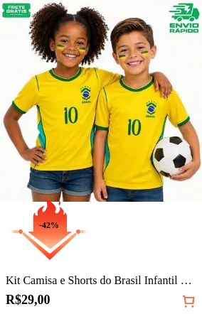 Kit Camisa e Shorts do Brasil Infantil ou Juvenil Unissex AMARELO | Seleção Brasileira, conjunto infantil masculino e feminino, roupa de futebol para crianças, uniforme amarelo com shorts, tecido confortável e leve, ideal para passeio, treino, escola e presentear. Disponível nos tamanhos infantil e juvenil. Modelo unissex, ótimo caimento, estilo esportivo, inspirado no futebol brasileiro. Camiseta e shorts combinando, visual moderno e confortável para o dia a dia.