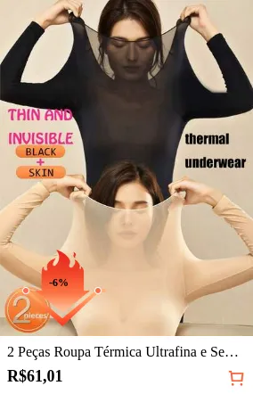 2 Peças Roupa Térmica Ultrafina e Sem Costura para Mulheres - Top de Gola Redonda de Manga Longa Macia e Confortável, Adequada como Roupa Íntima e de Dormir, Tecido de Alta Qualidade, Leve e Respirável, Ideal para Camadas