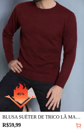 BLUSA SUÉTER DE TRICO LÃ MASCULINO LISA GOLA REDONDA MANGA LONGA INVERNO
