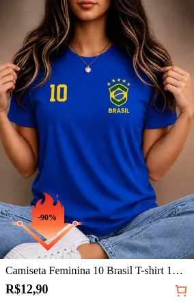 Camiseta Feminina 10 Brasil T-shirt 100% Algodão Copa Camisa 10 Estilosa Trend Torcida Presente Para Ela