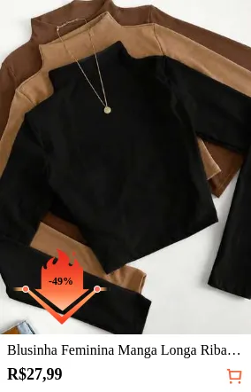 Blusinha Feminina Manga Longa Ribana Simples Tecido cropped