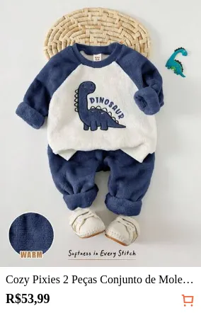 Cozy Pixies 2 Peças Conjunto de Moletom de Manga Longa com Gola Careca e Estampa de Animal Cartoon e Calça com Cintura Elástica para Bebê Menino, Roupas de Bebê Menino, Conjunto Casual de Bebê Menino, Roupas de Bebê com Dinossauro