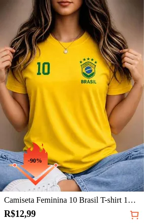 Camiseta Feminina 10 Brasil T-shirt 100% Algodão Copa Camisa 10 Estilosa Trend Torcida Presente Para Ela