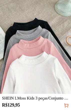 SHEIN LMoss Kids 3 peças/Conjunto Bodysuit Slim Fit de Manga Longa com Gola Alta Tricotado para Bebê Menina, Adequado para Casa, Exterior e Outras Ocasiões, Outono/Inverno